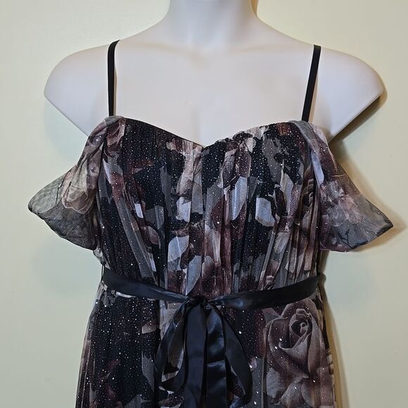 Lovely Grace Y2K Babydoll Maxi Dress XL Forest Fairy Whimsigoth Mesh Glitter - Picture 2 of 16